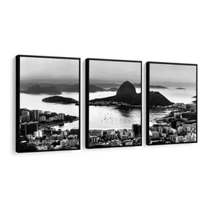 Kit 3 Quadros Decorativos Corcovado Rio de Janeiro Moldura 60x40 Vinil