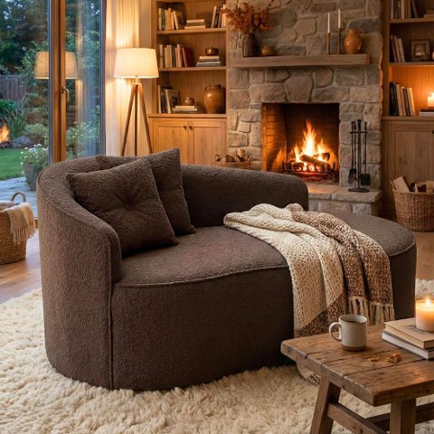 Sofá Orgânico Curvo Feijão Confortável Sala Estúdio Amore Bouclê Marrom - Montanari's Decor