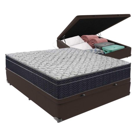 Conjunto Cama Marrom Viúvo Box com Baú e Colchão Airtech D45