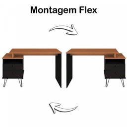 Conjunto 2 Escrivaninhas Plus Estilo 287cm Freijó e Preto Artany - 4 Conjunto 2 Escrivaninhas Plus Estilo 287cm Freijó e Preto Artany - 4