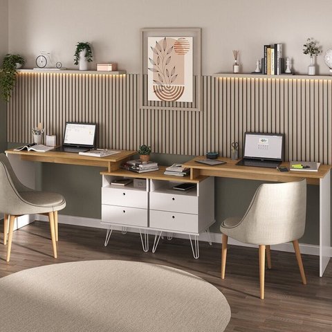 Conjunto 2 Escrivaninhas Plus Estilo 287cm Olmo e Branco Artany