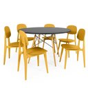 Ver imagem 1 de Conjunto Mesa de Jantar Redonda Eiffel Preta 120cm com 6 Cadeiras Itália - Amarelo