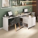 Ver imagem 2 de Kit Home Office e Escritório Completo para 2 Pessoas - 2 Peças - Escrivaninha Gold Retrô Branco Artany
