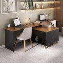 Ver imagem 2 de Kit Home Office e Escritório Completo para 2 Pessoas - 2 Peças - Escrivaninha Gold Retrô Preto/Freijó Artany