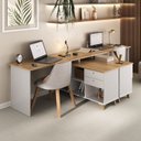 Ver imagem 1 de Kit Home Office e Escritório Completo para 2 Pessoas - 2 Peças - Escrivaninha Gold Retrô Branco/Olmo Artany