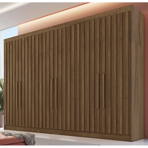 Guarda Roupa Casal Ripado 6 Portas 6 Gavetas - Potente-braúna - Móveis Europa