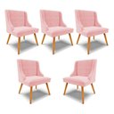 Ver imagem 1 de Kit 5 Cadeiras Decorativas Sala de Jantar Pés Palito de Madeira Firenze Suede Rosa Bebê/natural