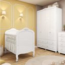 Ver imagem 1 de Quarto de Bebê com Berço Mini Cama e Guarda Roupa 4 Portas Maya Clássico Espresso Móveis Branco/Bril