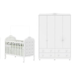 Quarto de Bebê Berço com Capitonê e Guarda Roupa 4 Portas Maya Clássico Espresso Móveis - 3 Quarto de Bebê Berço com Capitonê e Guarda Roupa 4 Portas Maya Clássico Espresso Móveis - 3