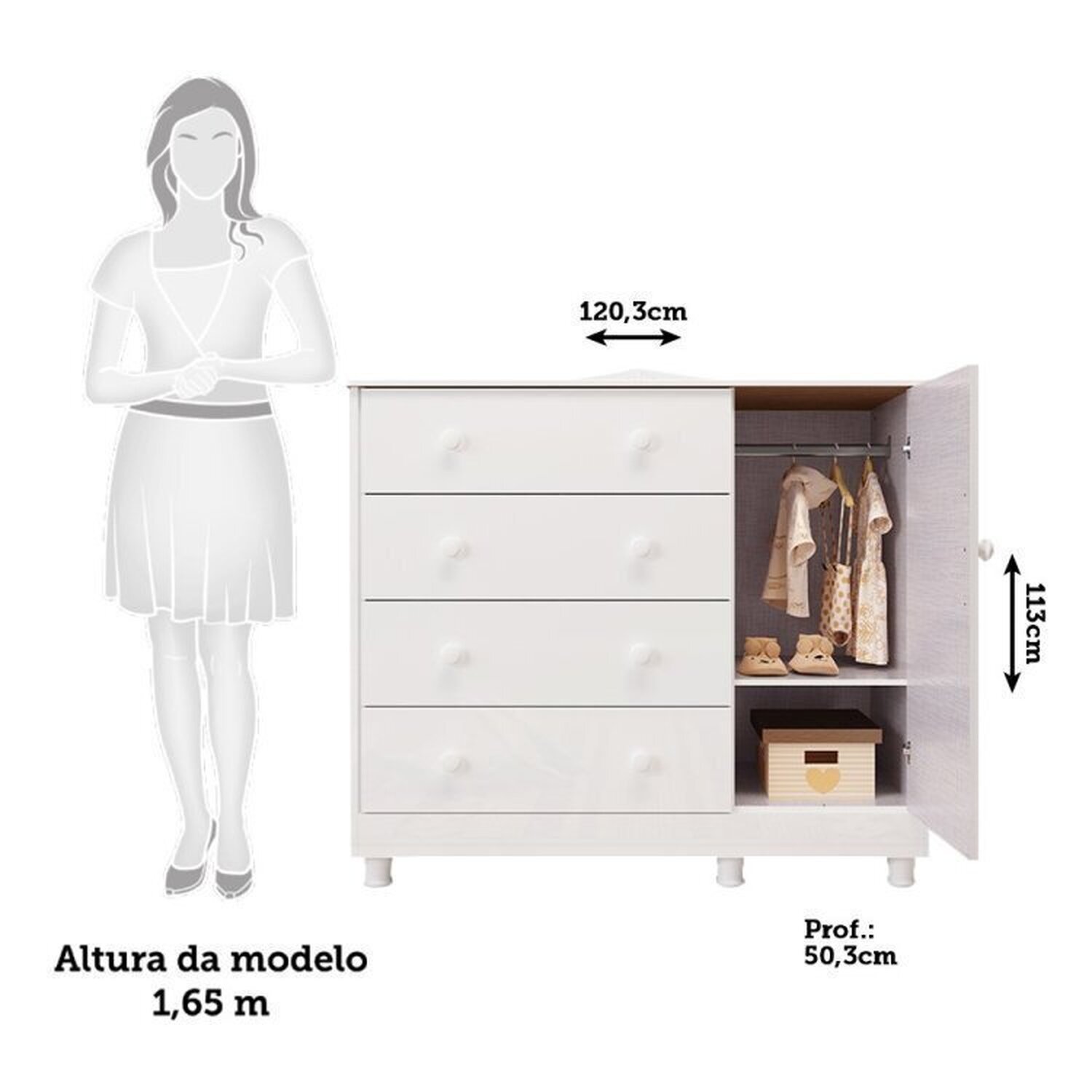 Quarto Infantil com Guarda Roupa 4 Portas e Cômoda 1 Porta 100% Mdf Maya Clássico Espresso Móveis - 4