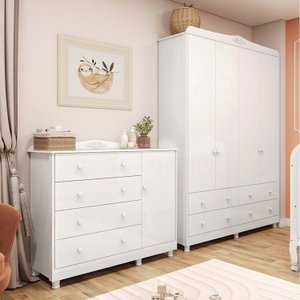 Quarto Infantil com Guarda Roupa 4 Portas e Cômoda 1 Porta 100% Mdf Maya Clássico Espresso Móveis