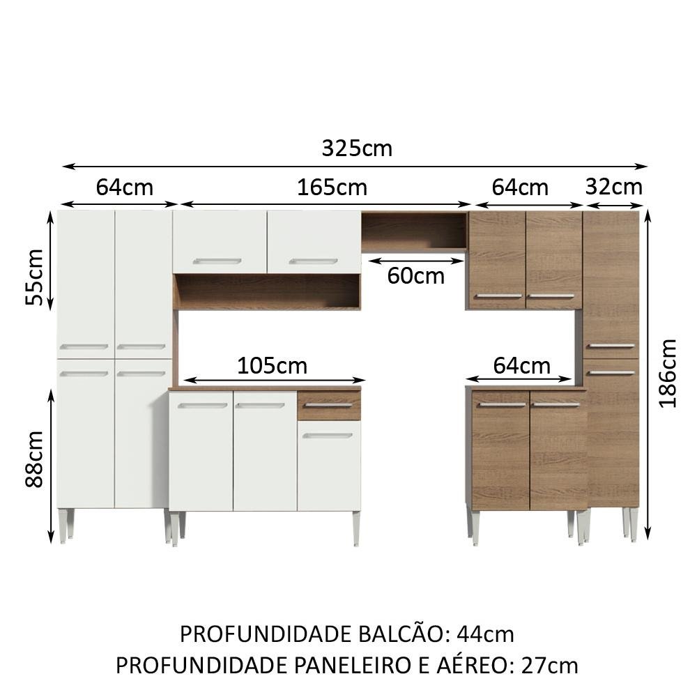 Armário de Cozinha Completa 325cm Rustic/Branco Emilly Joy Madesa 01 - 3