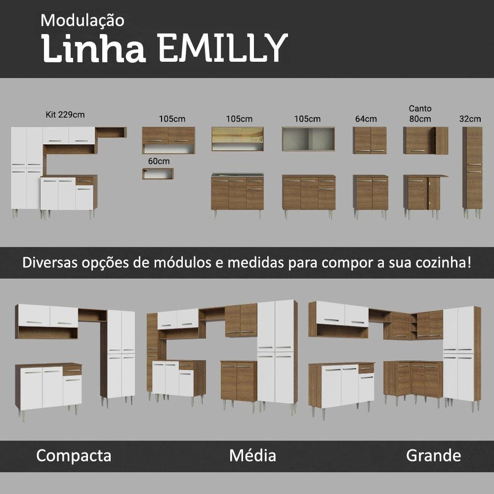 Armário de Cozinha Completa 325cm Rustic/Branco Emilly Joy Madesa 01 - 10