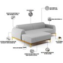 Ver imagem 4 de Sofá 3 Lugares com Chaise Esquerdo Sala de Estar Molino 230cm D02 Linho Cinza C-315 - Lyam Decor
