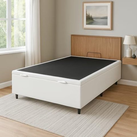 Cama Box Bau Casal Premium Blindada Super Reforçada Corino - Box Baú Branco - Corino