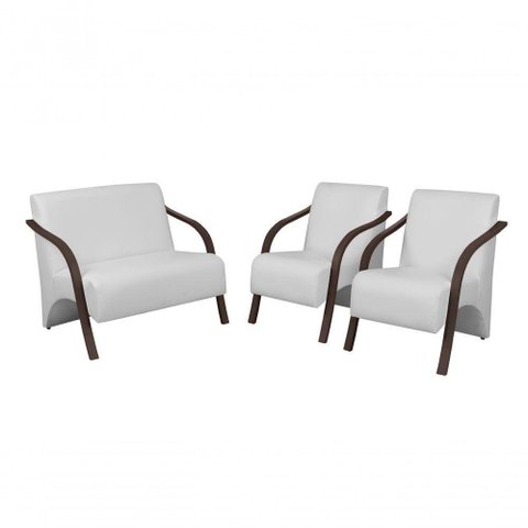 Conjunto Poltronas Vênus Pés Madeira Courino Branco
