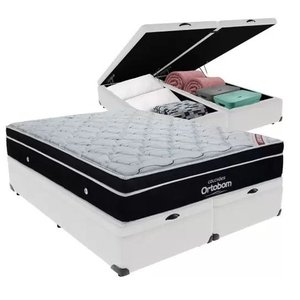 Cama Box com Baú Queen Blindado + Colchão de Molas Ensacadas - Ortobom - Elegant Superpocket 158x198