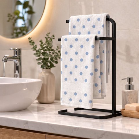 Suporte Porta Toalha Duplo Bancada Preto Fosco Aço Banheiro Cozinha