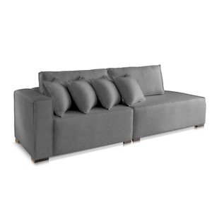 Sofá 2 3 4 Lugares Modulado Chaise Almofada Solta Molas Isa Be Linho Grafite 2,7m