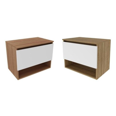 Kit com 2 Gabinetes Suspensos para Banheiro 60cm Porta Basculante Laranja/Amêndoa/Branco
