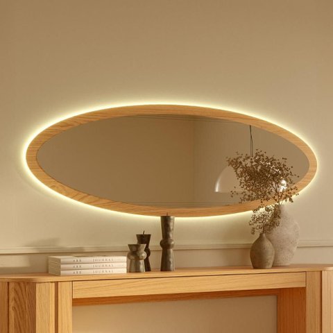 Espelho Decorativo Oval 158cm com LED 100% MDF Dalla Costa Cor:Carvalho Rosé