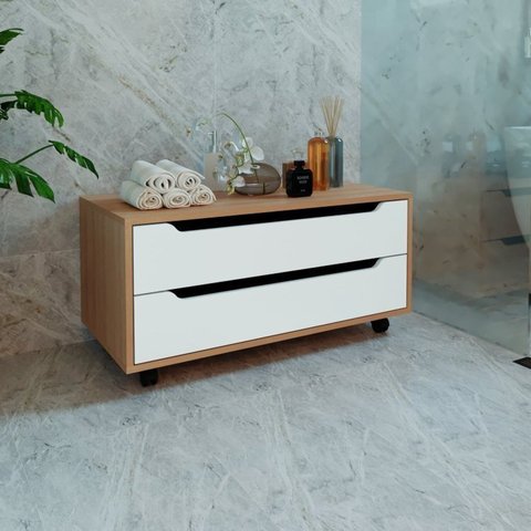 Kit com 2 Gabinetes para Banheiro com 2 Gavetas Rodízio Bn3643