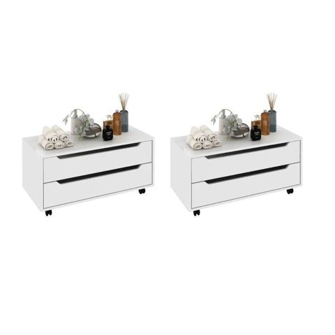 Kit com 2 Gabinetes para Banheiro com 2 Gavetas Rodízio BN3643 Branco