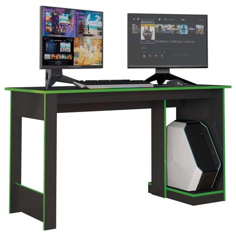 Mesa Gamer para Computador Escrivaninha Preta Verde Caemmun