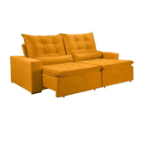 Sofá Moscow Reclinável e Retrátil Suede Amarelo