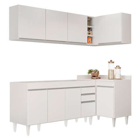 Armário de Cozinha Modulado de Canto Esquerdo 4 Peças Cp49 Balcão sem Tampo Branco - Lumil Lumil Móv