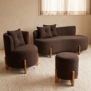 Ver imagem 1 de Kit Decorativo Sofá Curvo Orgânico + 01 Puff e Poltrona Luna Boucle Marrom - Montanaris Decor