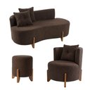 Ver mais imagens de Kit Decorativo Sofá Curvo Orgânico + 01 Puff e Poltrona Luna Boucle Marrom - Montanaris Decor