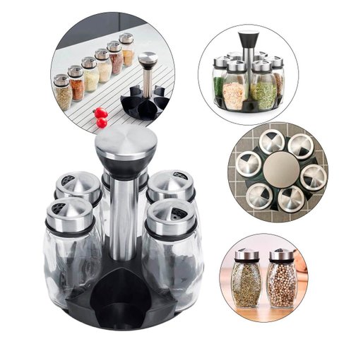 Kit Porta Temperos 6 Vidros com Base Giratória 100ml