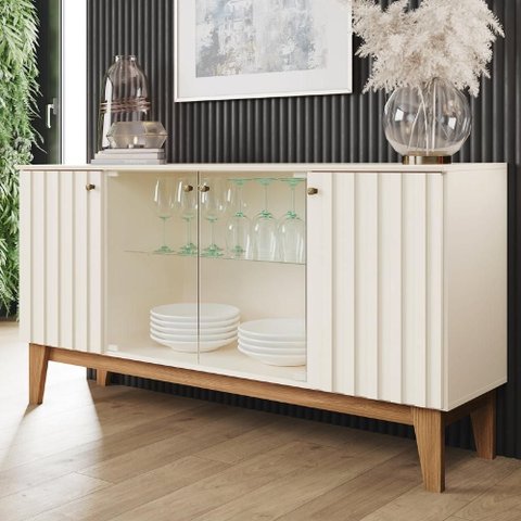 Buffet Aparador 150cm 4 Portas Pés Retrô Krono Off/nature H02 - Mpozenato