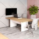 Ver imagem 1 de Mesa Reunião Escritório 180cm X 90cm Mac Br Pé Painel F5 Cor:macadâmia com Branco