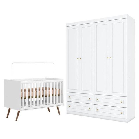 Conjunto Berço Americano Q Encanto 3820 Retrô MDF Branco Acetinado Qmovi