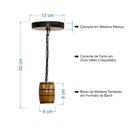 Ver imagem 2 de Luminária Lustre Pendente Barril de Madeira Maciça Colonial Retrô - Cerejeira + Lâmpadas