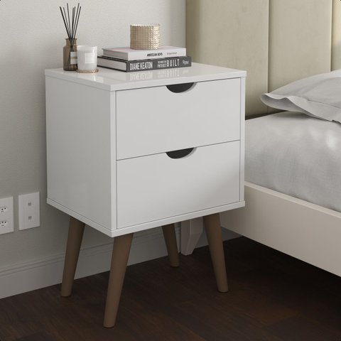 Mesa de Cabeceira Madri 2g Pés Palitos Prado - Branco