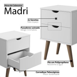 Mesa de Cabeceira Madri 2g Pés Palitos Prado - Branco - 3