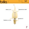 Kit 4 Lampada Brilia Vela Filamento 2,5W 127V Branco Quente - 2