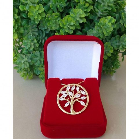 Colar Mandala Arvore da Vida C/pedras Navete Banho de Ouro