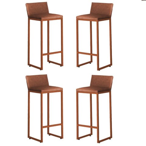 Kit 4 Banquetas Altas Luxo Dani com Encosto Base Bronze:marrom