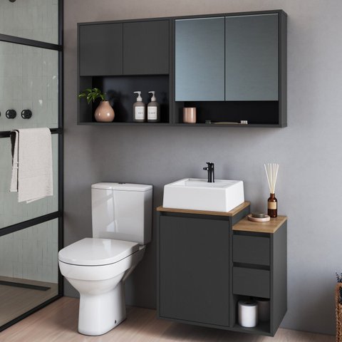 Conjunto para Banheiro 120cm com 3 Peças Gabinete Suspenso com Cuba Bahamas