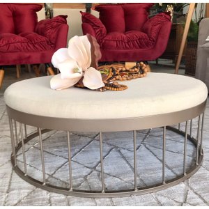 Mesa Centro Raio P Estofado Champagne/Linho Bege Casa Cristallo