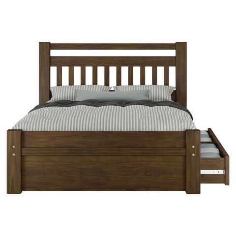 Cama Casal 140cm 2 Gavetas Madeira Maciça Orlex Castanho B11 - Mpozenato