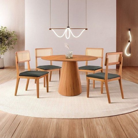 Conjunto Sala de Jantar Mesa Cone Amadeirada 120cm + 4 Cadeiras Ava
