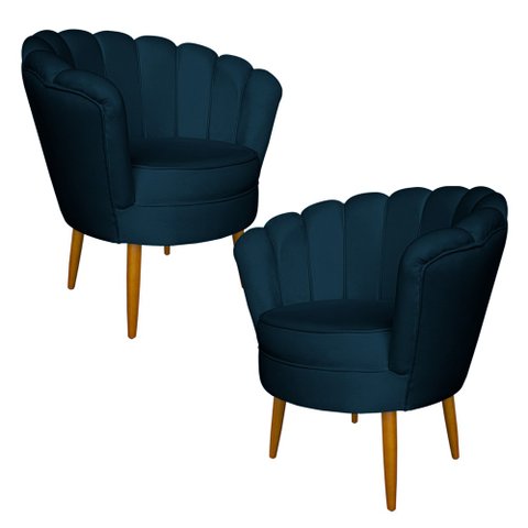 Kit 2 Poltronas Decorativa Sala de Estar Pétala Veludo Azul Marinho - Montanaris Decor Md Montanaris
