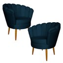 Ver imagem 1 de Kit 2 Poltronas Decorativa Sala de Estar Pétala Veludo Azul Marinho - Montanaris Decor Md Montanaris