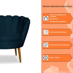 Kit 2 Poltronas Decorativa Sala de Estar Pétala Veludo Azul Marinho - Montanaris Decor Md Montanaris - 6