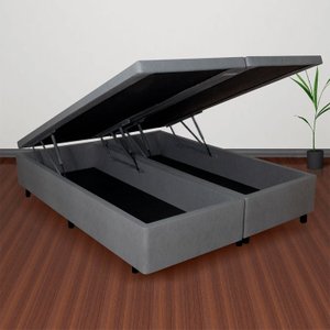 Cama Baú Queen em Courino 158cm X198cm Madeira em Eucalipto